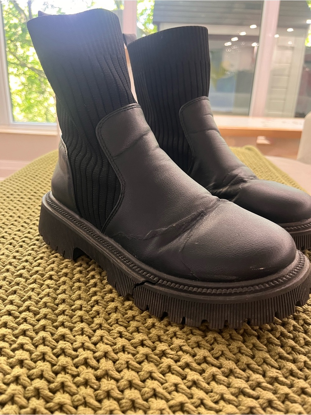 Chunky Black Ribbed Chelsea Boots